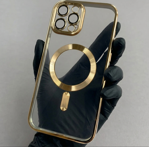 Прозорий силіконовий чохол з MagSafe та захистом камер для iPhone 11 Pro Max (Gold) 8940 фото