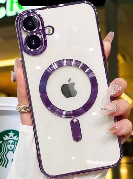 Чохол прозорий з MagSafe та захисними лінзами камери для iPhone 16 (Purple) 8830 фото