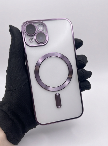 Чохол прозорий з MagSafe та захисними лінзами камери для iPhone 14 (Purple) 8790 фото