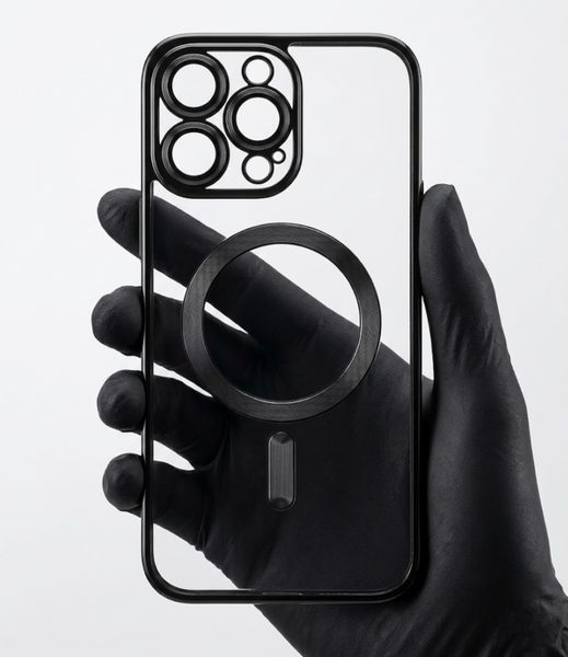 Прозорий силіконовий чохол для iPhone 16 Pro Max з підтримкою MagSafe та захистом лінз (Black) 8750 фото