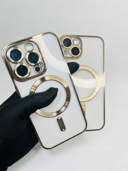 Прозорий силіконовий чохол з MagSafe та захистом камер для iPhone 14 (Gold) 8970 фото