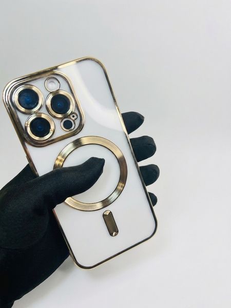 Прозорий силіконовий чохол з MagSafe та захистом камер для iPhone 13 Pro  (Gold) 8960 фото