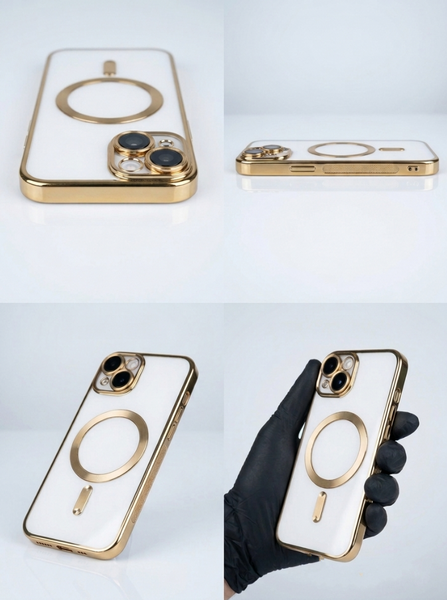 Прозорий силіконовий чохол з MagSafe та захистом камер для iPhone 13 (Gold) 8955 фото