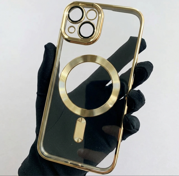 Прозорий силіконовий чохол з MagSafe та захистом камер для iPhone 13 (Gold) 8955 фото