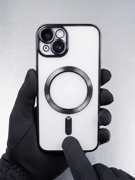 Прозорий силіконовий чохол для iPhone 14 Plus з підтримкою MagSafe та захистом лінз (Black) 8705 фото