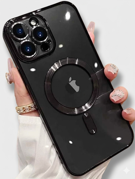 Прозорий силіконовий чохол для iPhone 12 Pro  з підтримкою MagSafe та захистом лінз (Black) 8675 фото